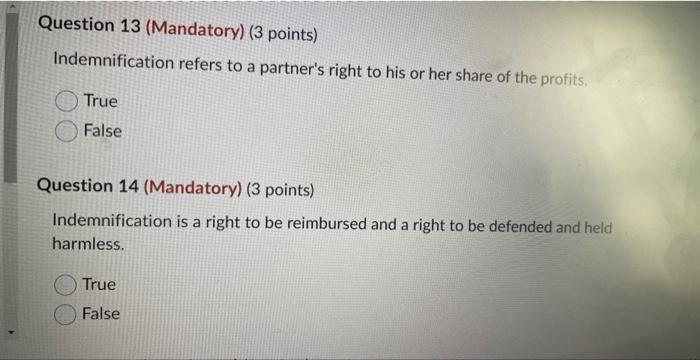 persons, True False Question 4 (Mandatory) (3 points) The aggregate theory of