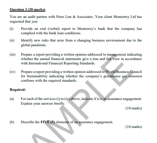 Question 3 (20 marks) You are an audit partner with Peter