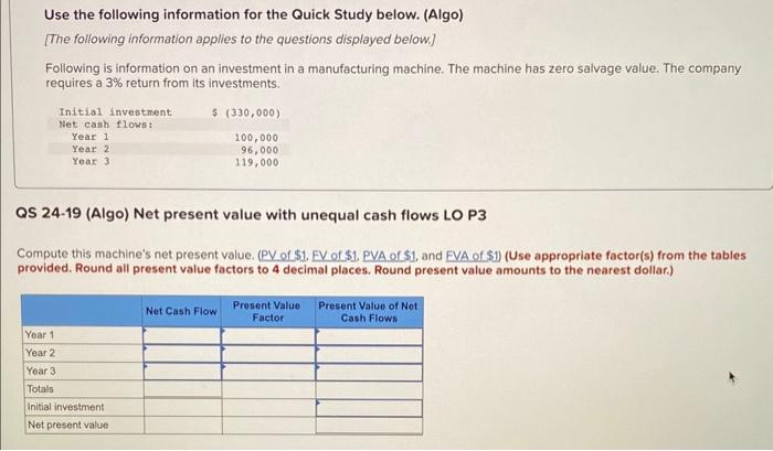  Use the following information for the Quick Study below. (Algo) [The
