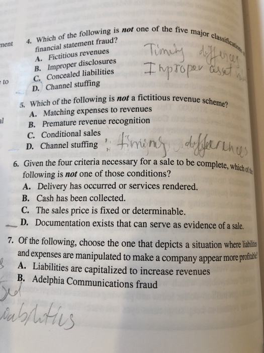  of the five major classif ment Timing diffences 4. Which of