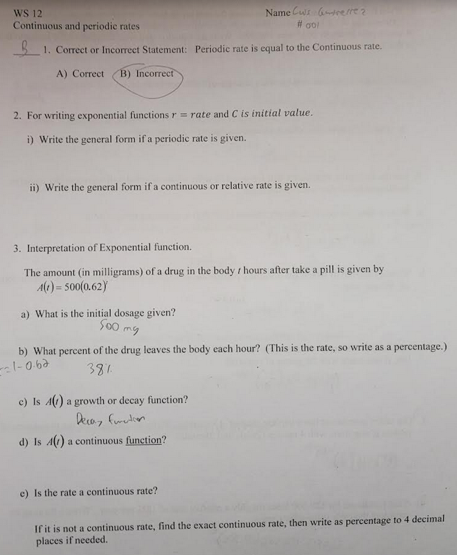 WS 12 Continuous and periodic rates 1. Correct or Incorrect Statement: Periodic