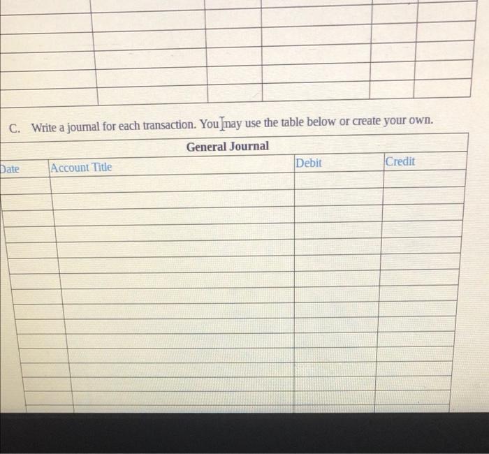 info needed A. Identify a minimum of twenty transactions that will summarize