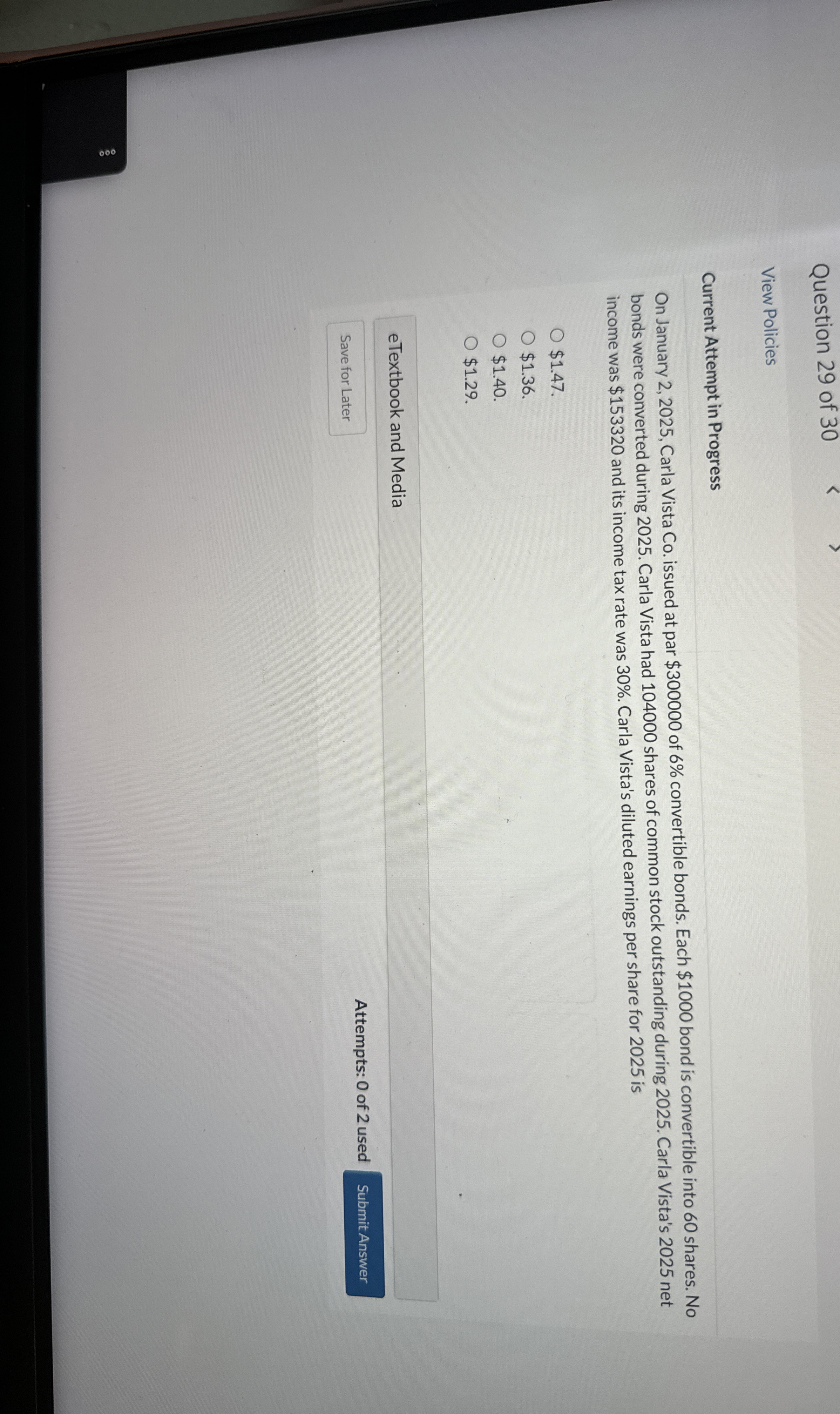  Current Attempt in Progress On January 2,2025, Carla Vista Co. issued