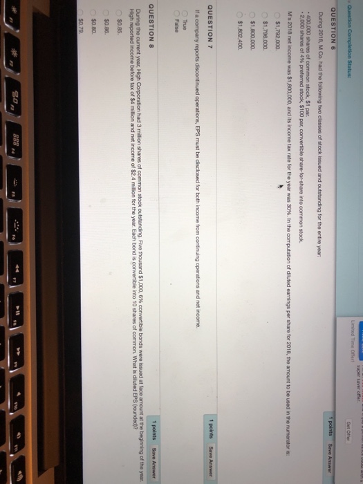  Limited Time Offert Get Offer QUESTION 6 During 2018, M Co.