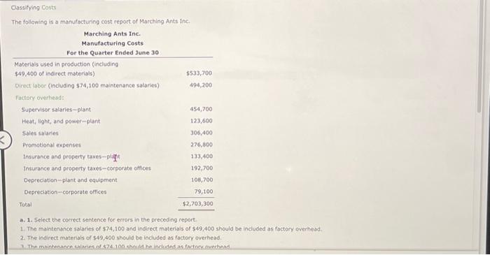  a. 1. Select the correct sentence for errors in the preceding
