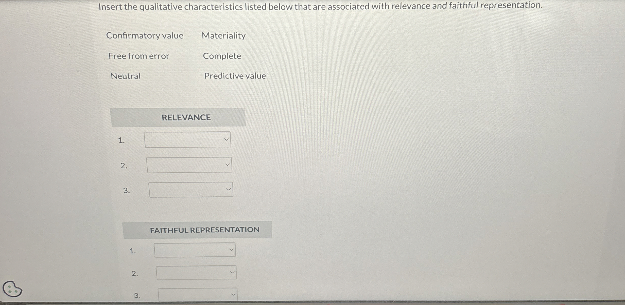  Insert the qualitative characteristics listed below that are associated with relevance