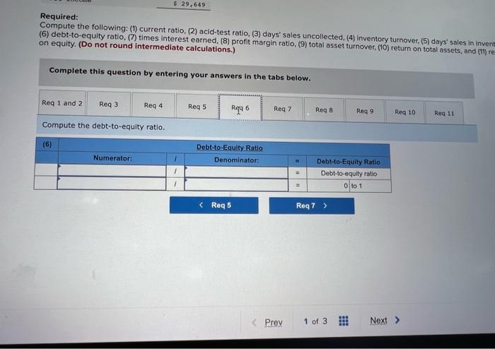 sales uncollected, (A) inventory turnover, (5) days' sales in inventory, (6) debt-to-equity