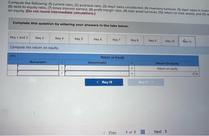 (3) days' sales uncollected, (4) inventory turnover, (5) days' sales in invente