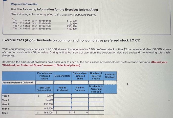 Please Help! Required information Use the following information for the Exercises below.