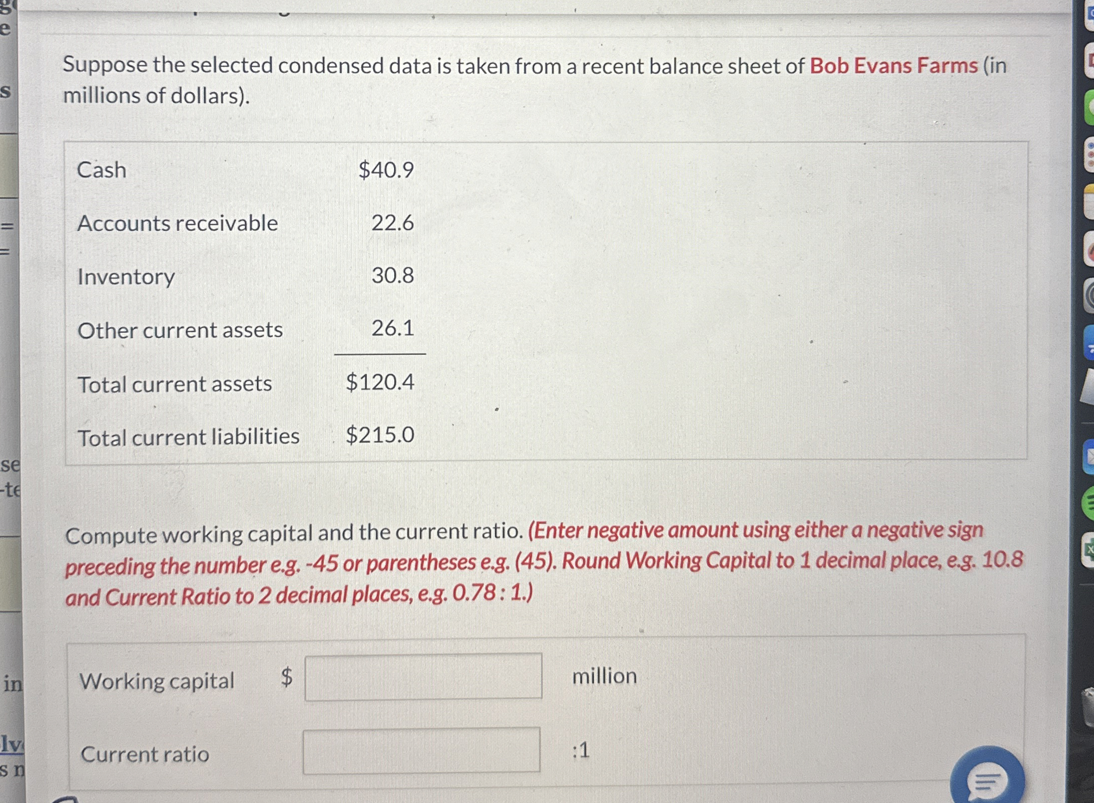  Suppose the selected condensed data is taken from a recent balance