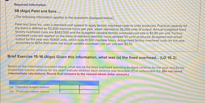  i need help with this problem 1&2 please SB (Algo) Patel