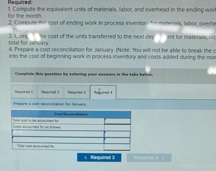 its process costing system. During January the Delta Assembly Department completed its