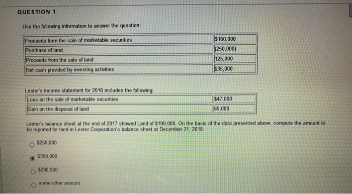  QUESTION 1 Use the following information to answer the question Proceeds