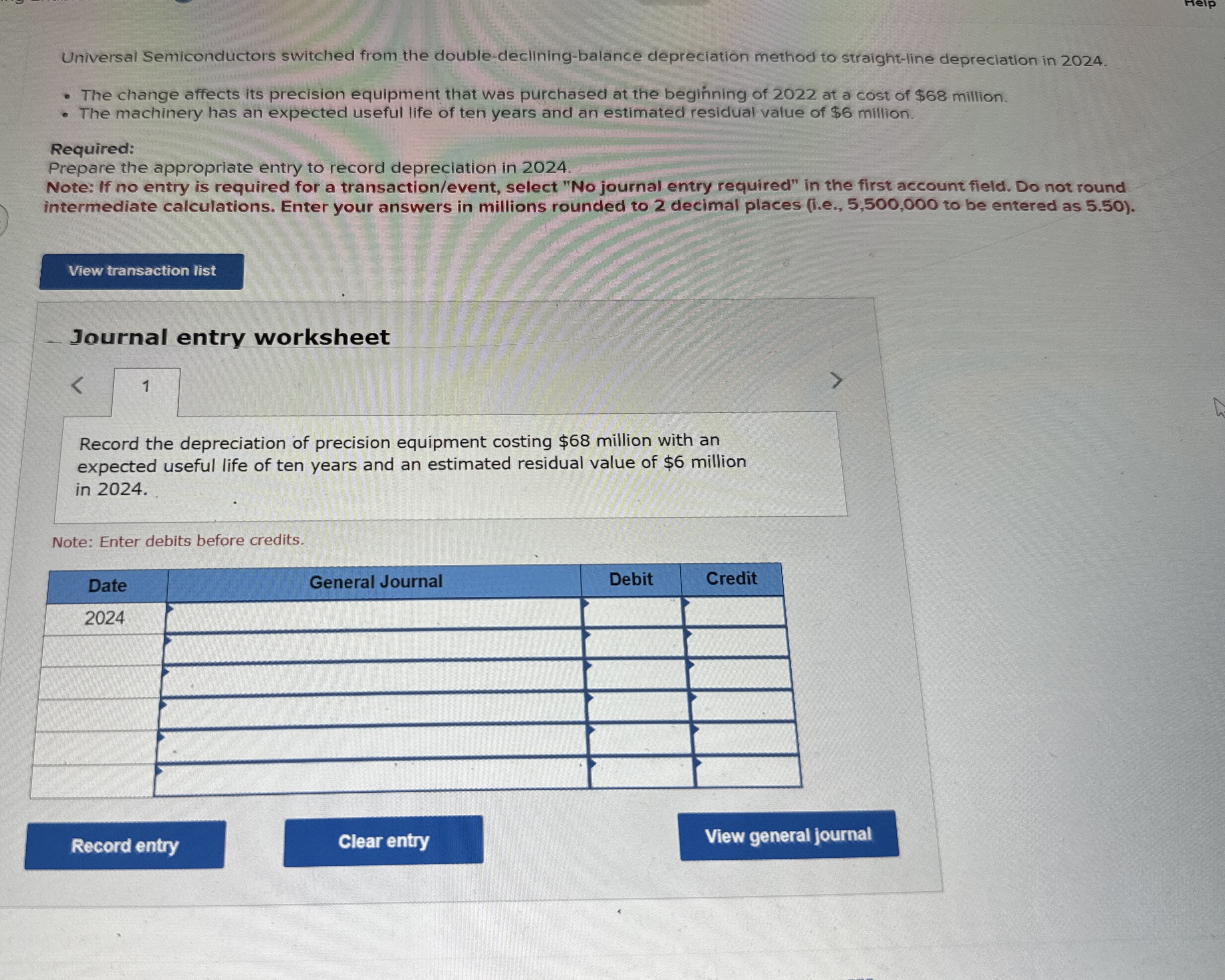  Universal Semiconductors switched from the double-declining-balance depreciation method to straight-line depreciation