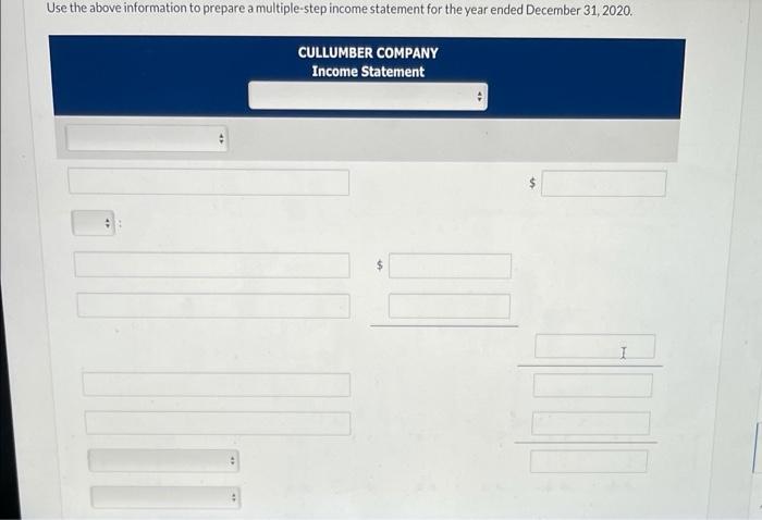 adjusted trial balance of Cullumber Company contained the following information: Debit Credit