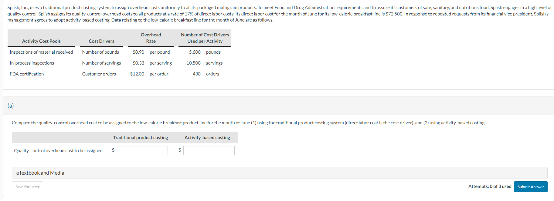  management agrees to adopt activity-based costing. Data relating to the low-calorie