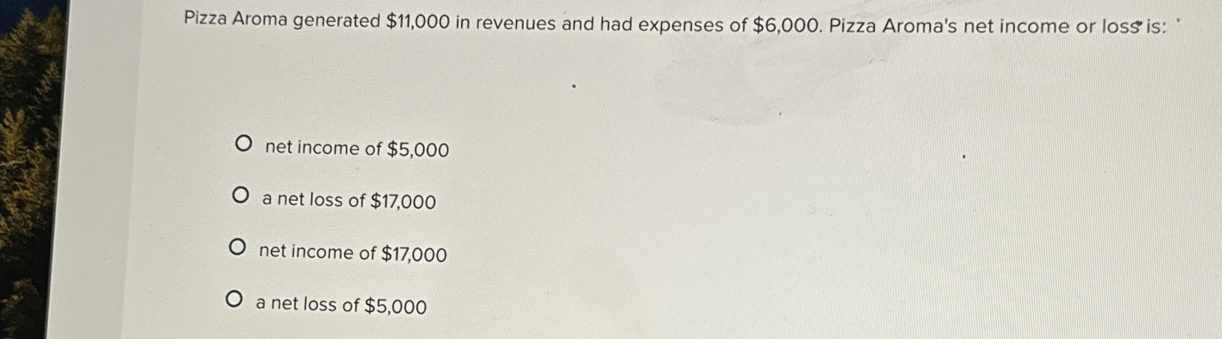 Pizza Aroma generated $11,000 in revenues and had expenses of $6,000.