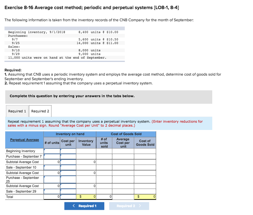  Exercise 8-16 Average cost method; periodic and perpetual systems [LO8-1, 8-4]