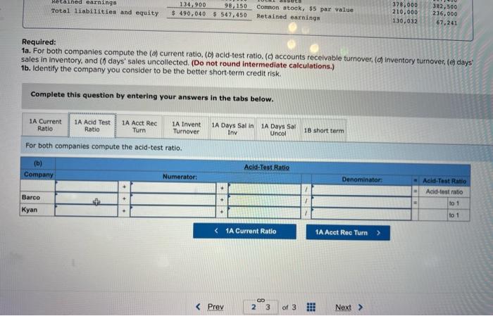 turnover, ( ) inventory turnover, (e) days' sales in inventory, and (I)