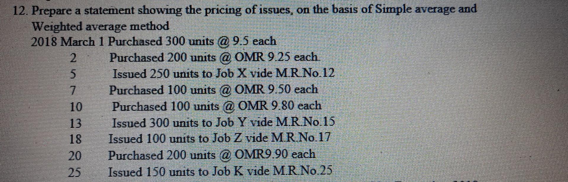  pls answer by pc 12. Prepare a statement showing the pricing