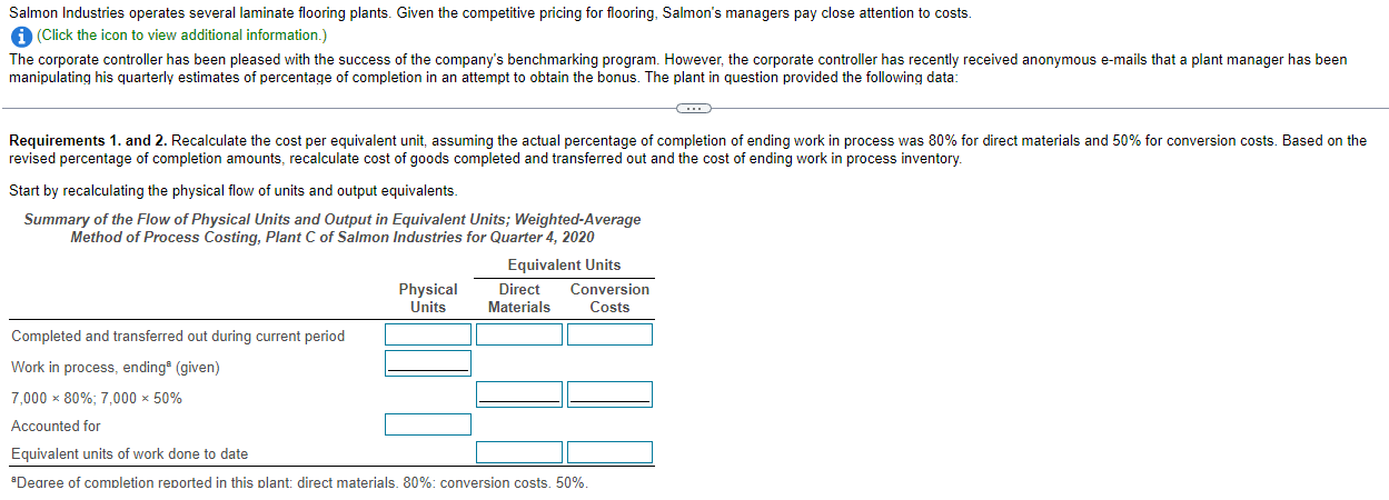 PLEASE ANSWER ASAP, WILL RATE Salmon Industries operates several laminate flooring plants.