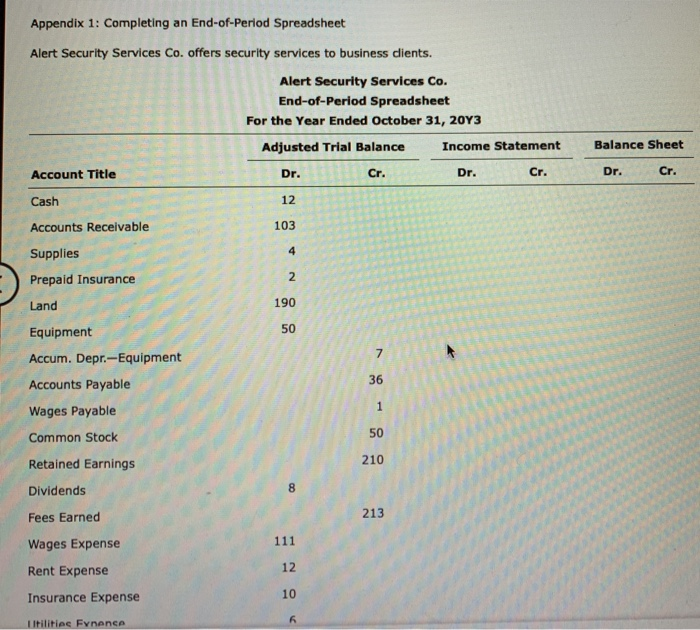  Appendix 1: Completing an End-of-Period Spreadsheet Alert Security Services Co. offers