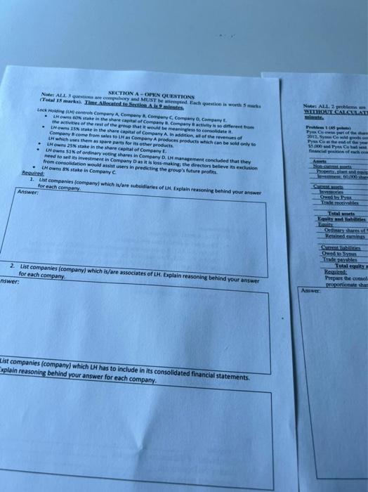  Note ALL 2 problems WOUT CALCULAT 14 SECTION A-OPEN QUESTIONS NederALL