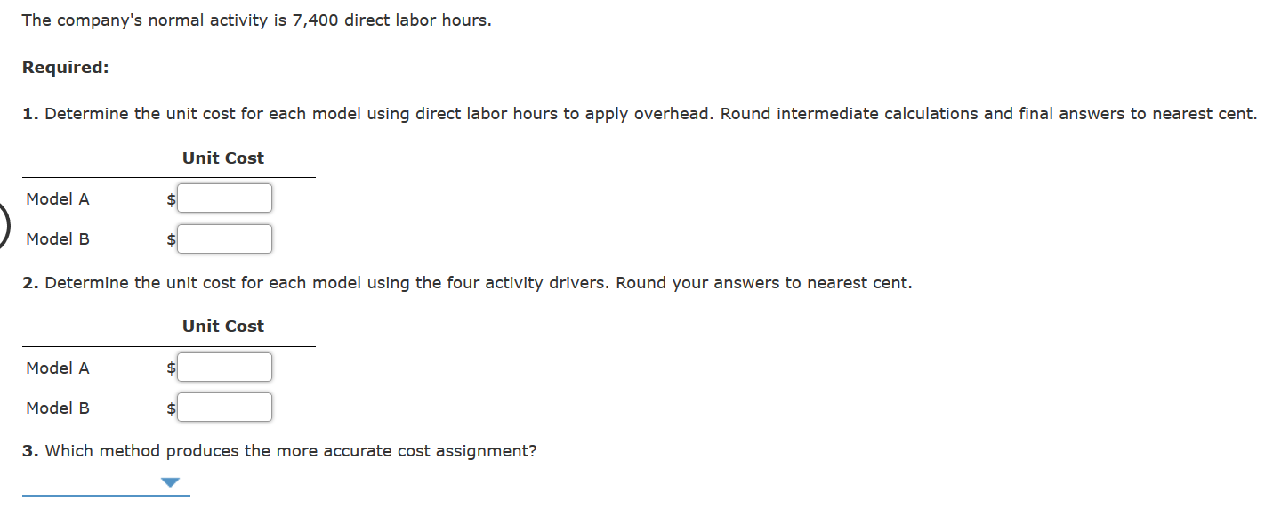 the following overhead activities, costs, and activity drivers for the coming year: