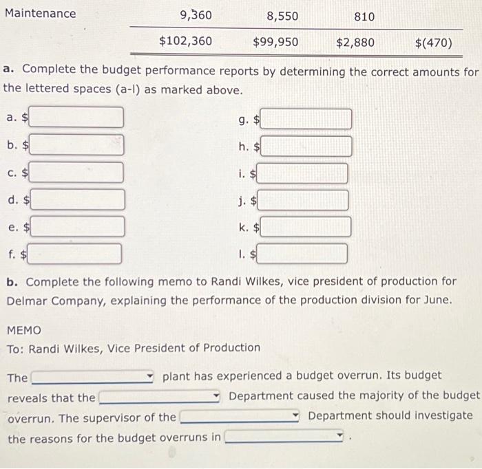 Budget Performance Report-Manager, Western Region Plant Enr the Month Ended June 30