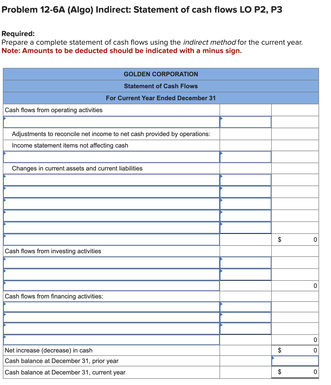 year income statement, comparative balance sheets, and additional information follow. For the