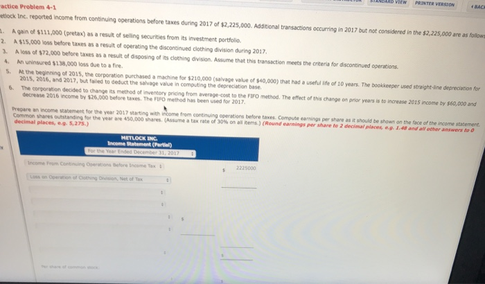  STANCA RO VEW PRINTER VERSO BAC actice Problem 4-1 etiock Inc.