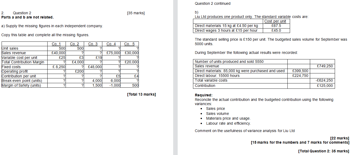 Question 2 continued 2. Question 2 Parts a and b are