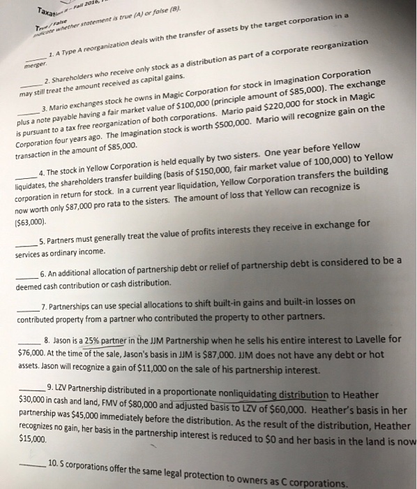  Taxat icure whether statement is trve (A) or false (8 tion