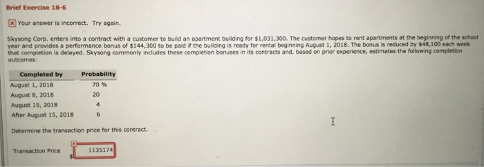  Brief Exercise 18-6 [R] Your answer is incorrect. Try again. Skysong