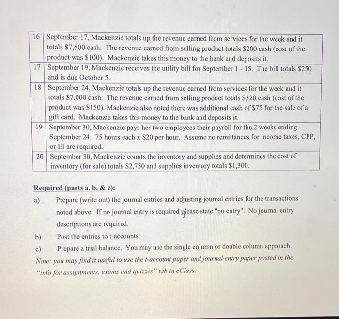 journal entries and adjusting journal entries for the transactions noted above. If