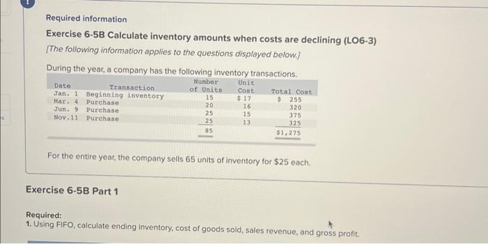 Calculate Inventory amounts when costs are declining using FIFO, LIFO, and weighted