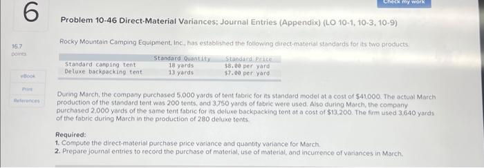  Problem 10-46 Direct-Material Variances; Journal Entries (Appendix) (LO 10-1, 10-3, 10-9)