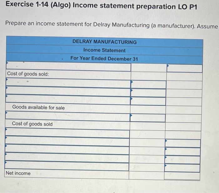 following selected account balances of Delray Manufacturing for the year ended Decer