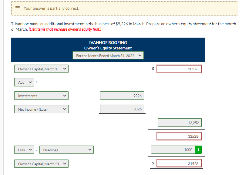 The trial balance columns of the worksheet for Ivanhoe Roofing at March