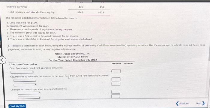 balance sheet of Olson-Jones Industries Inc. for December 31,20Y2 and 20Y1, is