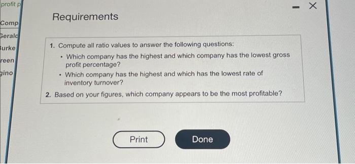 data.) Read the requirements. Requirement 1. Compute all ratio values to answer