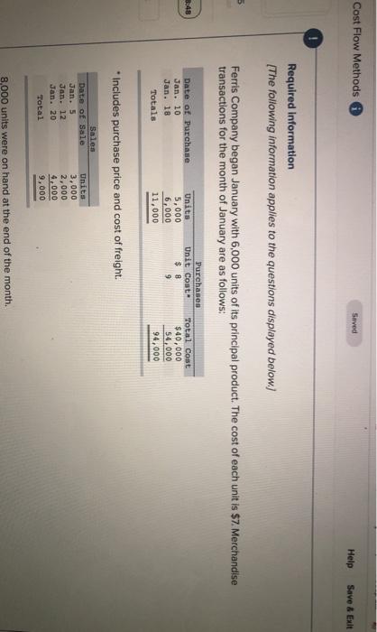 Cost Flow Methods Saved Help Save & Exit Required Information [The