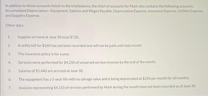 firm, Mark Consulting, on June 1, 2022. The trial balance at June
