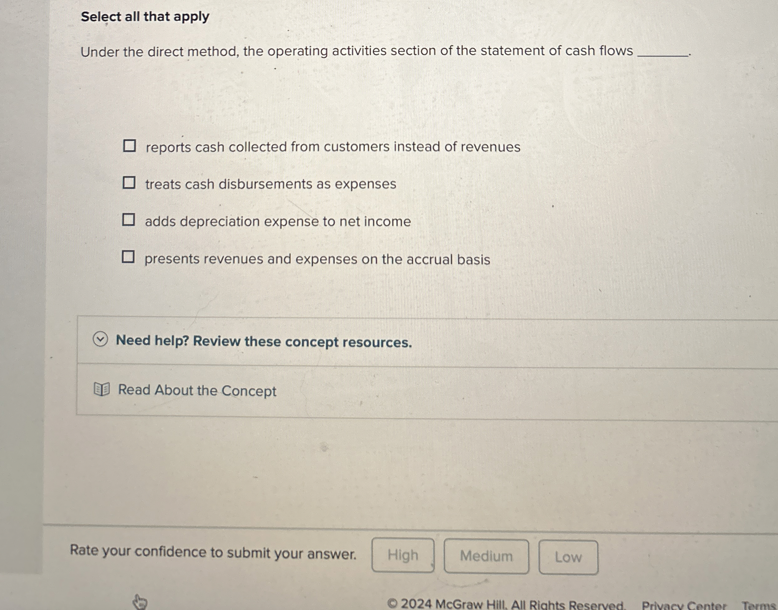  Select all that apply Under the direct method, the operating activities