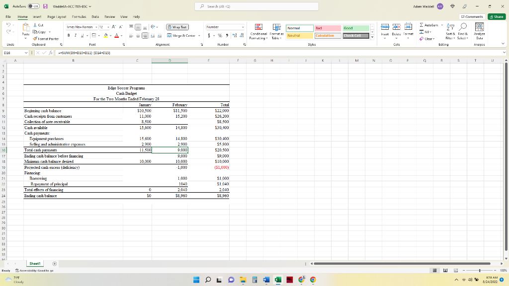 Edge Soccer Program (Edge) began the year with a cash balance of