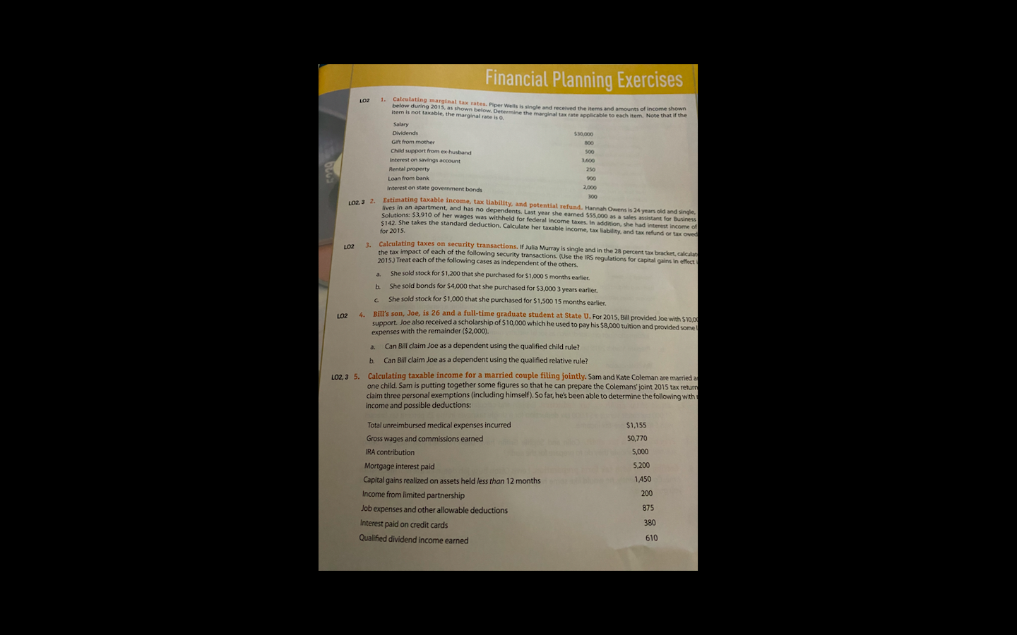 1 and 5 item is not taxable shown below. Determine the and