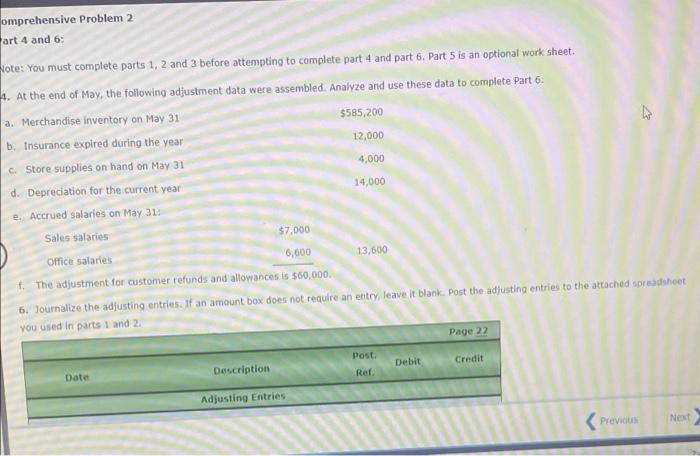 PLEASE HELP omprehensive Problem 2 art 4 and 6: Note: You must