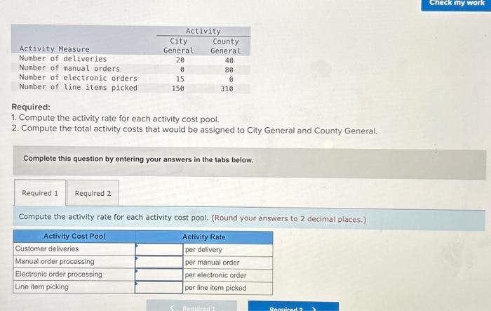 2. Compute the total activity costs that would be assigned to City