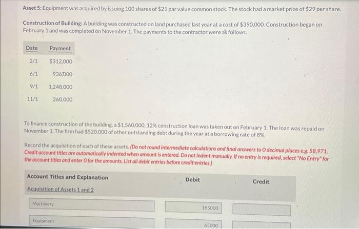 you! Tamarisk Industries purchased the following assets and constructed a building as