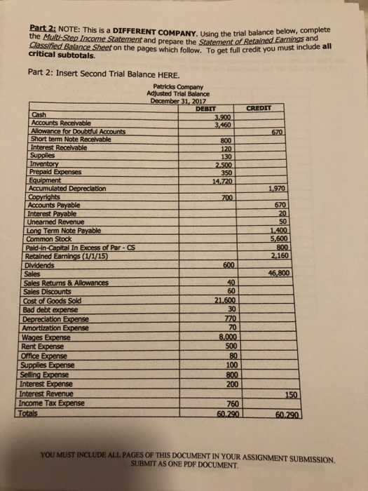  Part 2: NOTE: This is a DIFFERENT COMPANY. Using the trial